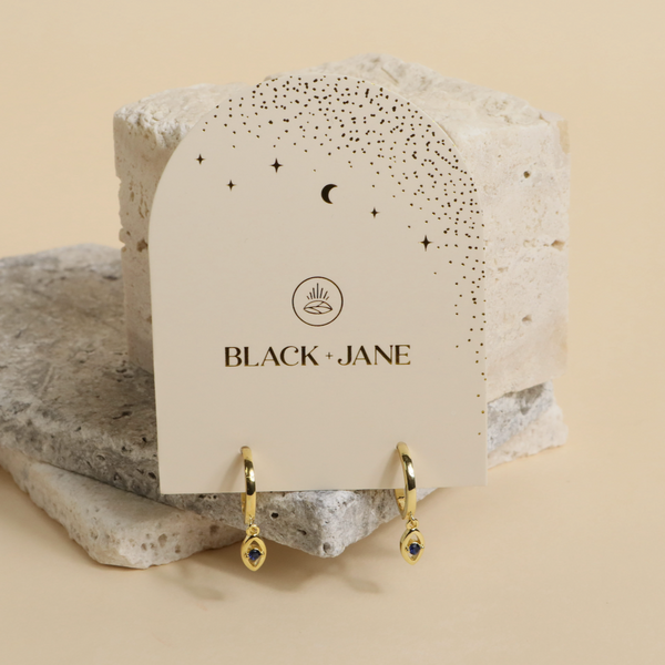 Jenie Sapphire Evil Eye Huggie Hoop Earrings - 18K Vermeil